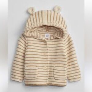 Baby Gap Oatmeal Stripe Teddy Bear Hooded Sweater Jacket 18-24 Months
